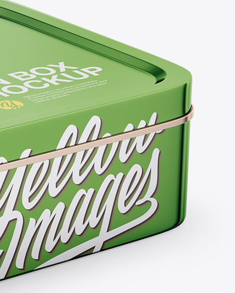 Metallic Tin Box Mockup - Half Side View (High-Angle Shot)