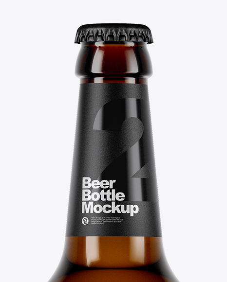 Amber Glass Bottle With Lager Beer Mockup