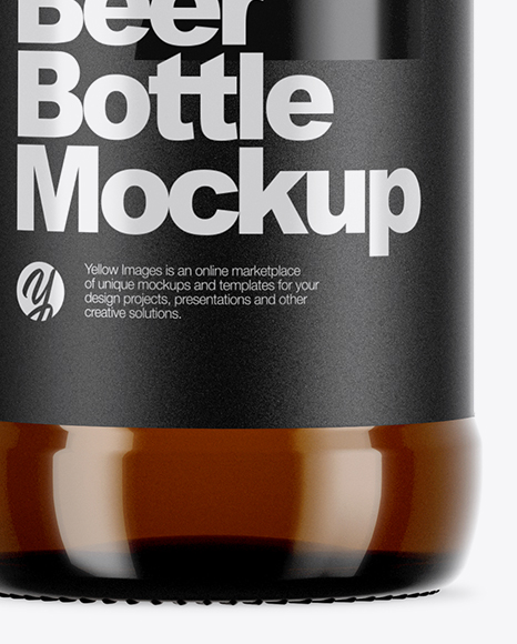 Amber Glass Bottle With Lager Beer Mockup