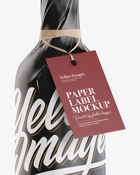 Wine Bottle in Glossy Paper Wrap With Label Mockup