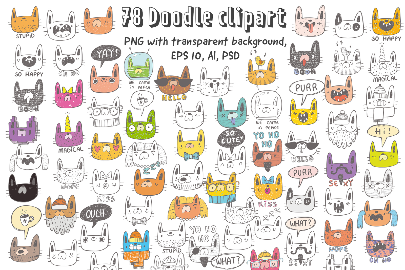 Collection of doodle cats