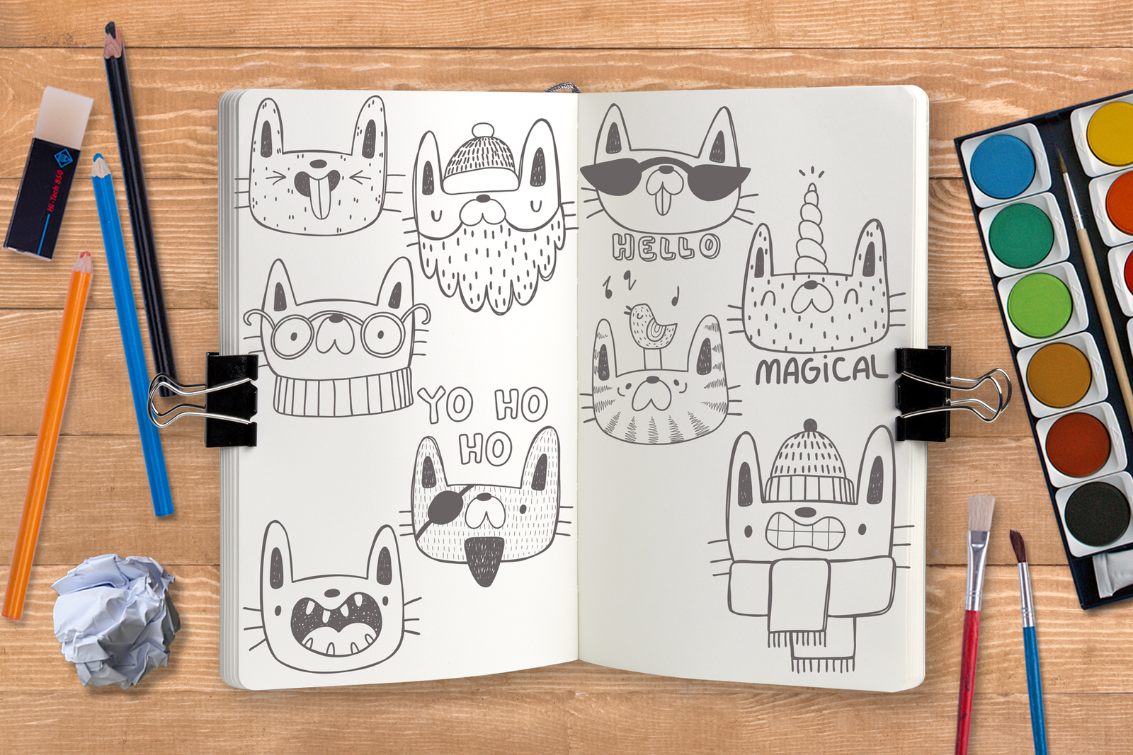 Collection of doodle cats