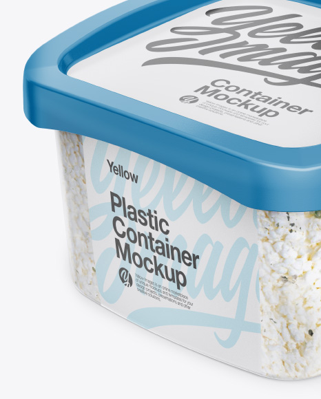 Transparent Container with Feta Cheese Mockup - Half Side View (High-Angle Shot)