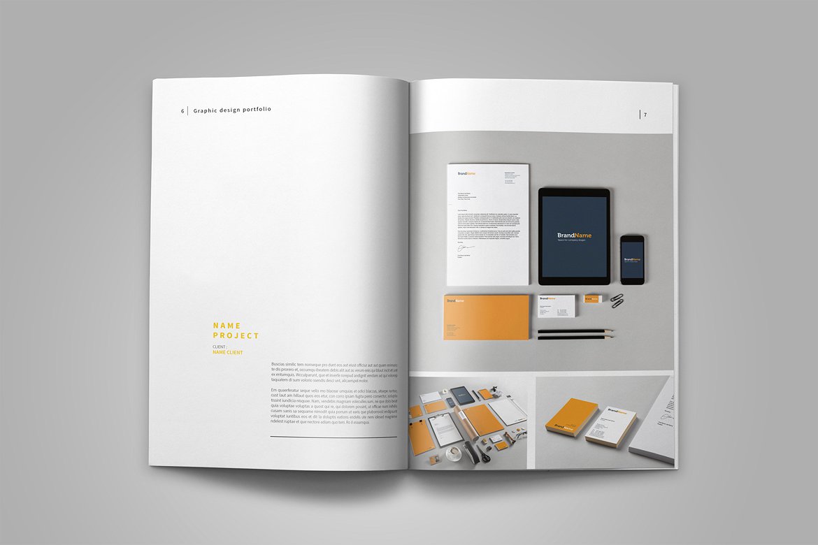 Graphic Design Portfolio Template On Yellow Images Creative Store - 28932