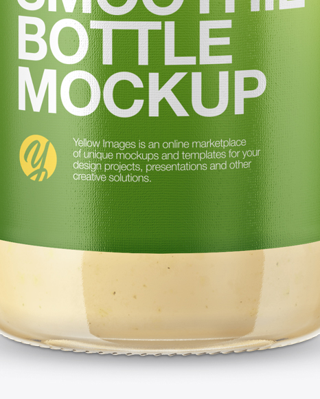 Clear Glass Bottle with Banana Smoothie Mockup