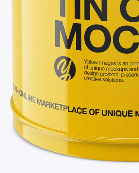 Glossy Oil Tin Can Mockup - High-Angle Shot