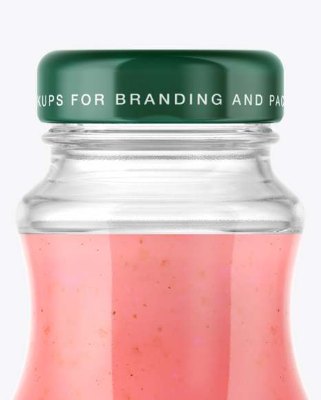 Clear Glass Bottle with Strawberry Smoothie Mockup