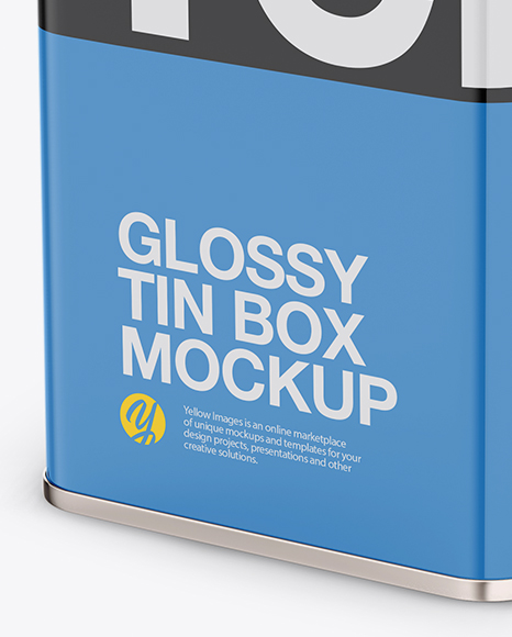 Glossy Tin Box Mockup - Half Side View (High Angle Shot)