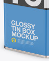 Glossy Tin Box Mockup - Half Side View (High Angle Shot)