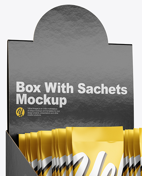 Opened Box w/ Sachets Mockup - Half Side View - Free Download Images