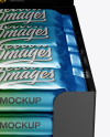 16 Snack Bars Metallic Display Box Mockup - Front View (High-Angle Shot)