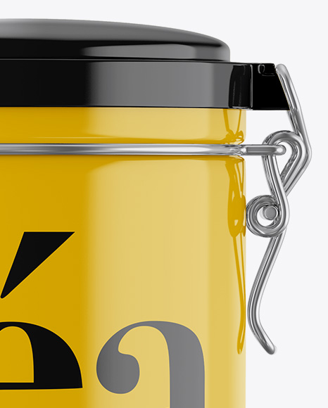 Glossy Tea Round Jar With Locking Lid Mockup