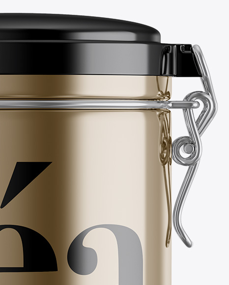 Metallic Tea Round Jar With Locking Lid Mockup