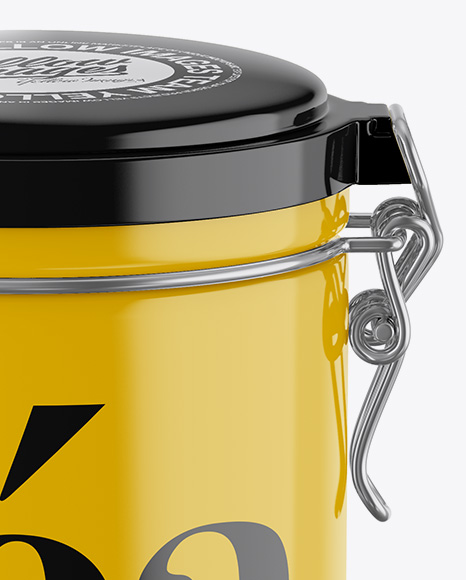 Glossy Tea Round Jar With Locking Lid Mockup - High-Angle Shot