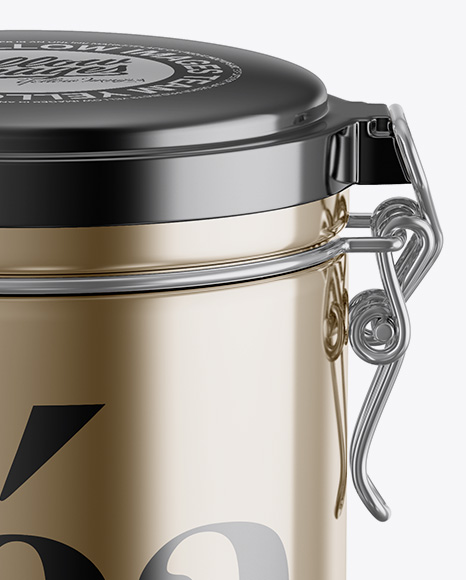 Metallic Tea Round Jar With Locking Lid Mockup - High-Angle Shot