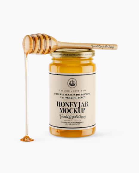 Honey Jar With Spoon Mockup - Front View (High-Angle Shot)