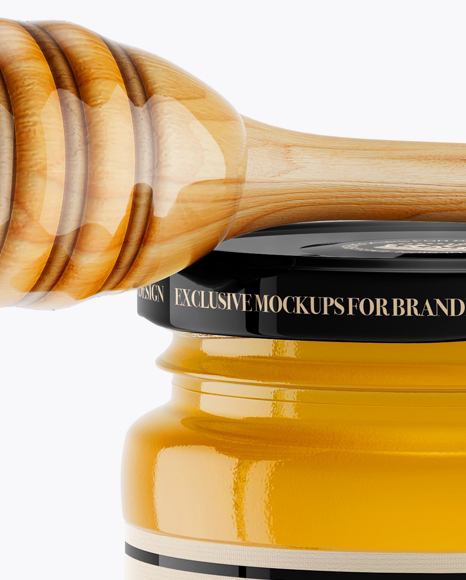 Honey Jar With Spoon Mockup - Front View (High-Angle Shot)