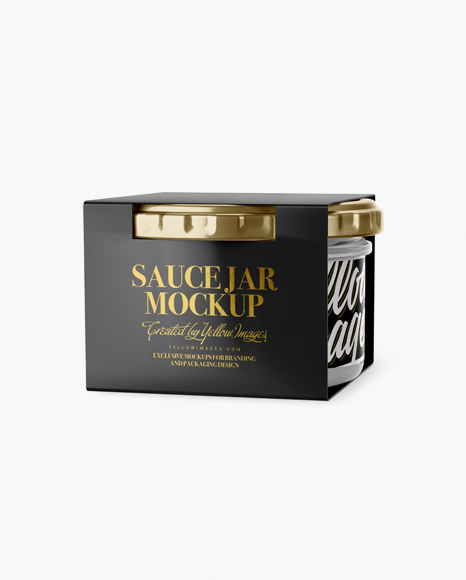 Clear Glass Sauce Jar in Paperboard Sleeve Mockup Clear Glass Sauce Jar in Paperboard Sleeve Mockup