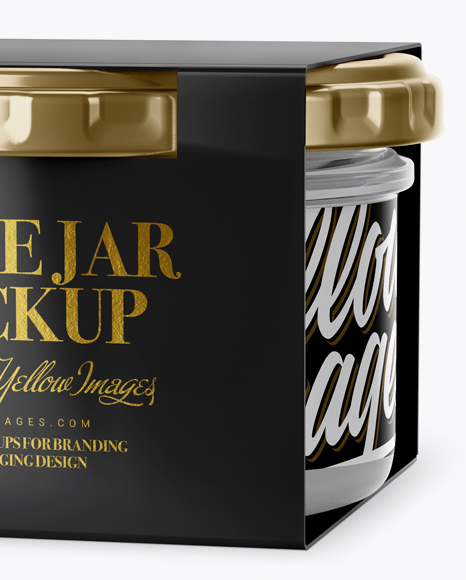 Clear Glass Sauce Jar in Paperboard Sleeve Mockup Clear Glass Sauce Jar in Paperboard Sleeve Mockup