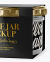 Clear Glass Sauce Jar in Paperboard Sleeve Mockup Clear Glass Sauce Jar in Paperboard Sleeve Mockup