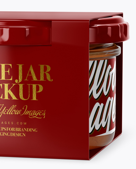 Clear Glass Sauce Jar in Paperboard Sleeve Mockup Clear Glass Sauce Jar in Paperboard Sleeve Mockup