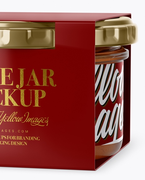 Clear Glass Sauce Jar in Paperboard Sleeve Mockup Clear Glass Sauce Jar in Paperboard Sleeve Mockup