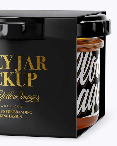 Clear Glass Honey Jar in Paperboard Sleeve Mockup