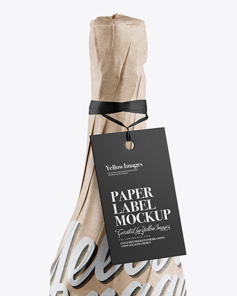 Wine Bottle in Kraft Wrap With Label Mockup