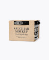 Clear Glass Sauce Jar in Kraft Paperboard Sleeve Mockup Clear Glass Sauce Jar in Kraft Paperboard Sleeve Mockup