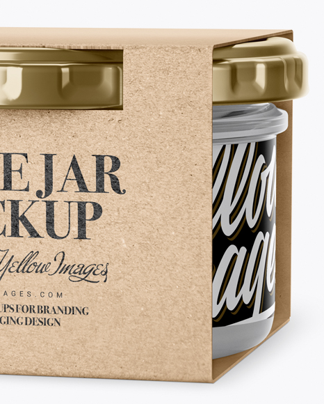Clear Glass Sauce Jar in Kraft Paperboard Sleeve Mockup Clear Glass Sauce Jar in Kraft Paperboard Sleeve Mockup