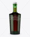 Green Glass Bottle W/ Whiskey Mockup - Front View