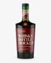 Green Glass Bottle W/ Whiskey Mockup - Front View