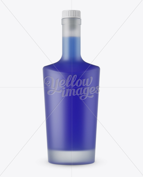 Frosted Bottle W/ Blue Liquor Mockup - Front View