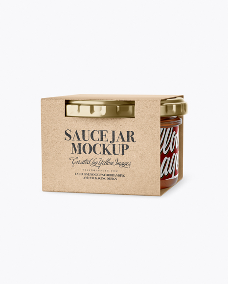 Clear Glass Sauce Jar in Kraft Paperboard Sleeve Mockup