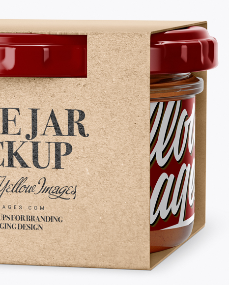 Clear Glass Sauce Jar in Kraft Paperboard Sleeve Mockup