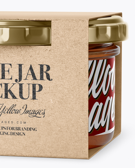 Clear Glass Sauce Jar in Kraft Paperboard Sleeve Mockup