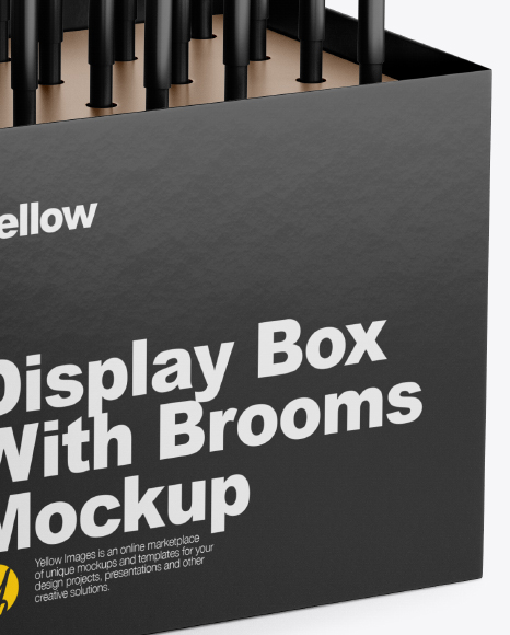 Display Box w/ Brooms Mockup - Half Side View (High-Angle Shot)