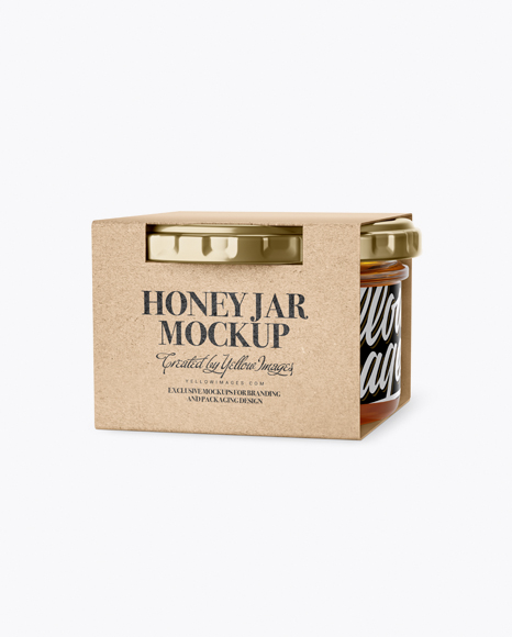 Clear Glass Honey Jar in Kraft Paperboard Sleeve Mockup