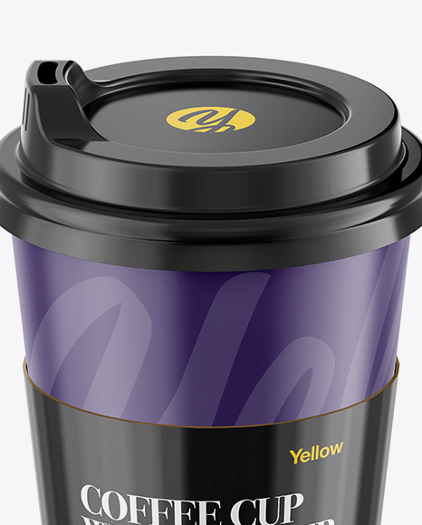 Coffee Cup With Sleeve Mockup - Front View (High-Angle Shot)