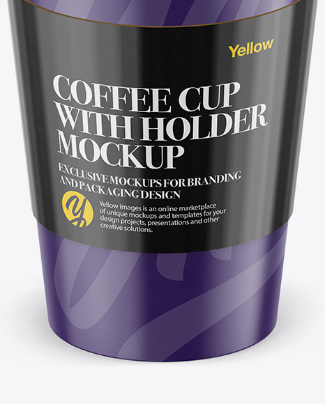 Coffee Cup With Sleeve Mockup - Front View (High-Angle Shot)