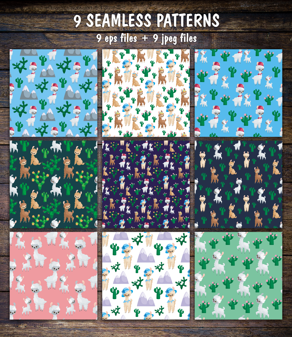 Funny Llamas. Seamless patterns mini set. Funny Llamas. Seamless patterns mini set.
