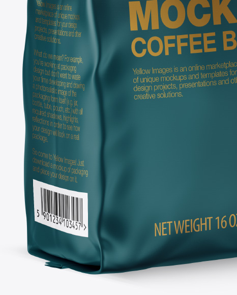 Matte Coffee Bag with Valve Mockup - Half Side View