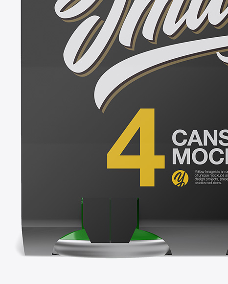 Carton Carrier W/ 4 Glossy Cans Mockup - Front View