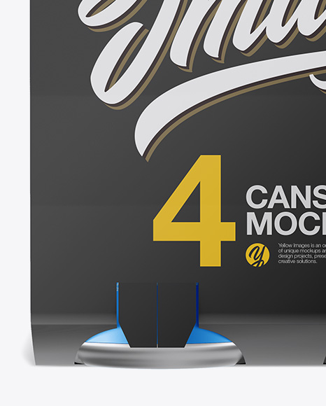 Carton Carrier W/ 4 Matte Metallic Cans Mockup - Front View