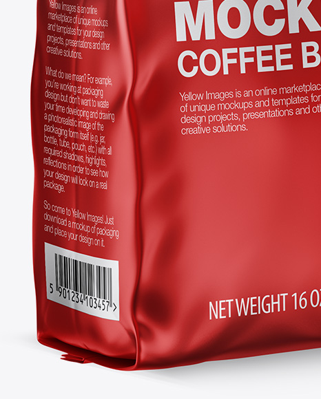 Matte Metallic Coffee Bag with Valve Mockup - Half Side View