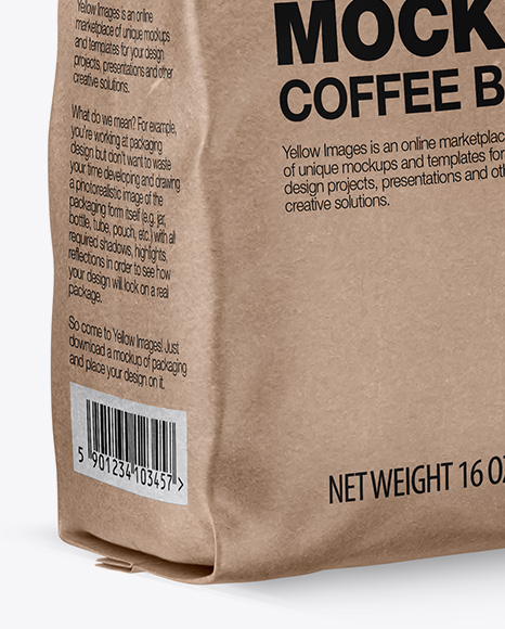 Kraft Coffee Bag with Valve Mockup - Half Side View