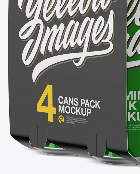 Carton Carrier W/ 4 Glossy Cans Mockup - Half Side View