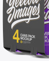 Carton Carrier W/ 4 Matte Cans Mockup - Half Side View