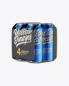 Carton Carrier W/ 4 Matte Metallic Cans Mockup - Half Side View