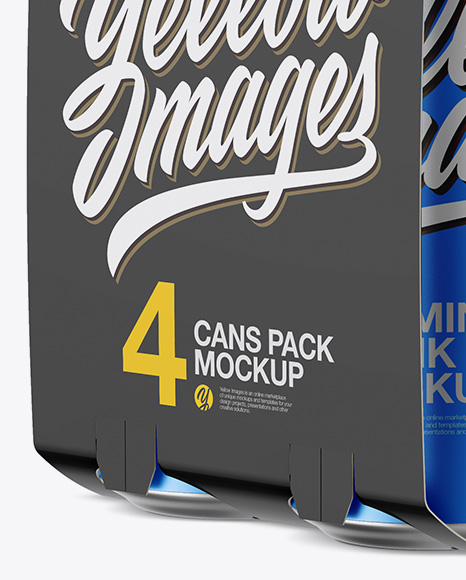 Carton Carrier W/ 4 Matte Metallic Cans Mockup - Half Side View